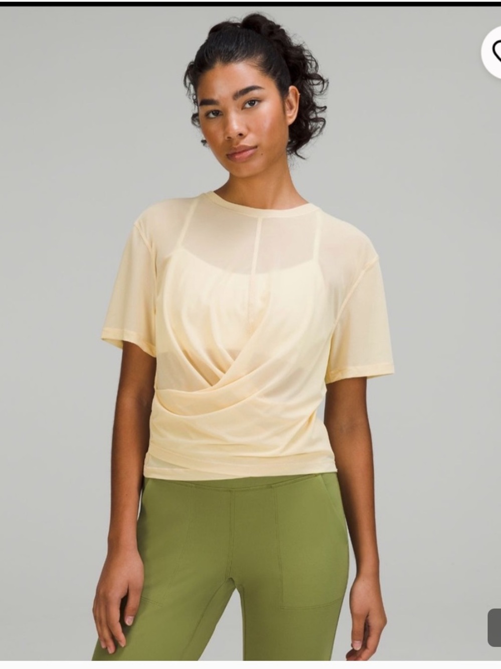 lululemon athletica Pale Yellow Sheer Short Sleeve Top
